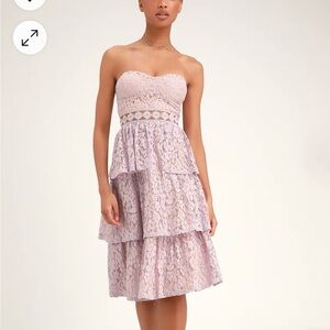 Lavender Lace Strapless Midi Dress